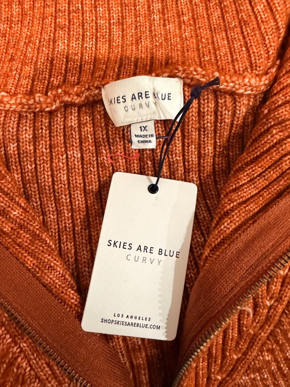 "SKIES ARE BLUE" PLUS SIZE LONG SLEEVE ZIP UP PULLOVER SWEATER - Picture 5 of 10